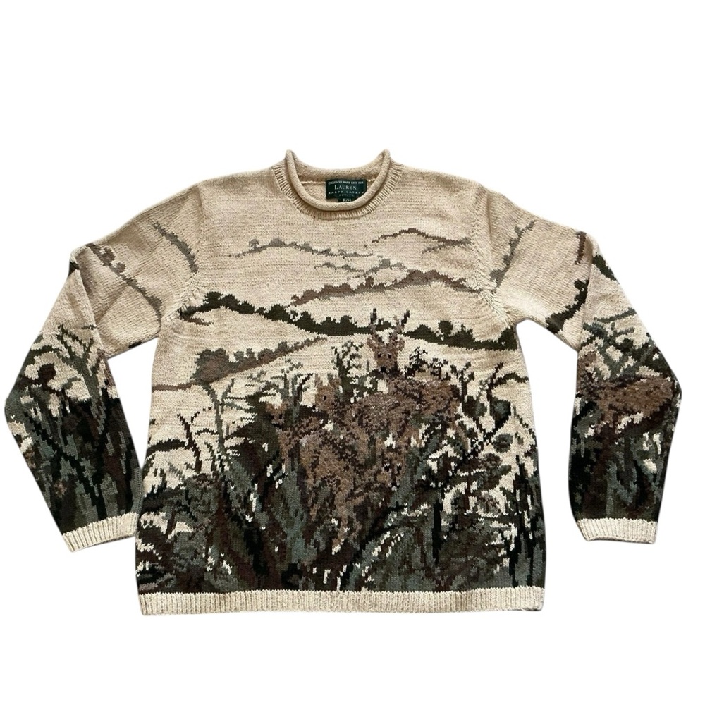 Vintage Lauren Ralph Lauren hand knit camouflage forest deer sweater women’s MP